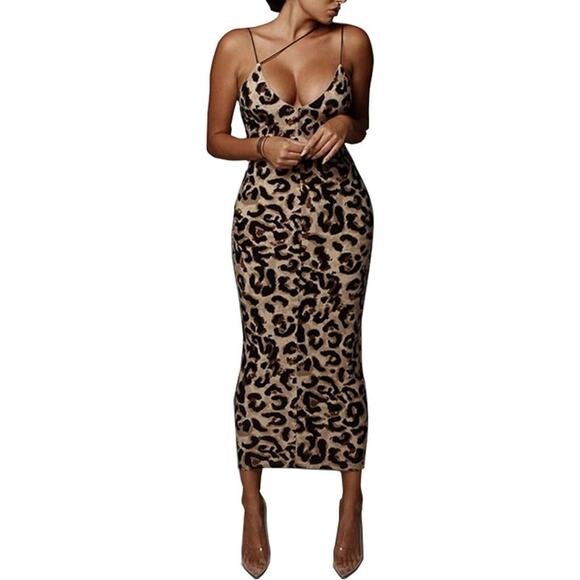 New PRIMODA Women's Sexy Neon Asymmetrical Animal Print Spaghetti Strap Dress- M - Picture 1 of 4